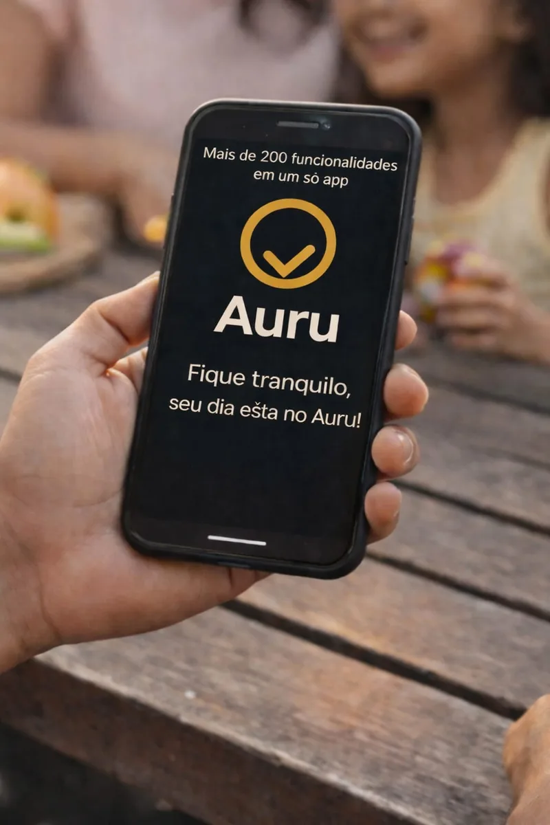 Pessoa segurando um celular com o aplicativo Auru aberto